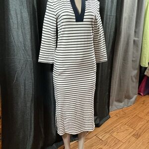 English Factory Black and White Striped Long Sleeve Jersey Dress